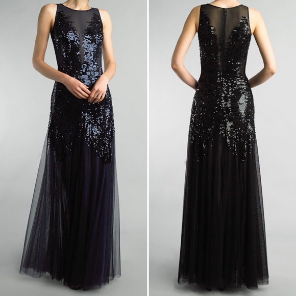 Basix Black Label Formal Gray/Silver Sheer Mesh Sequin Panel Gown - 0 - Picture 10 of 10